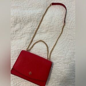 Tory Burch Red Gold Crossbody Bag with Chain Strap